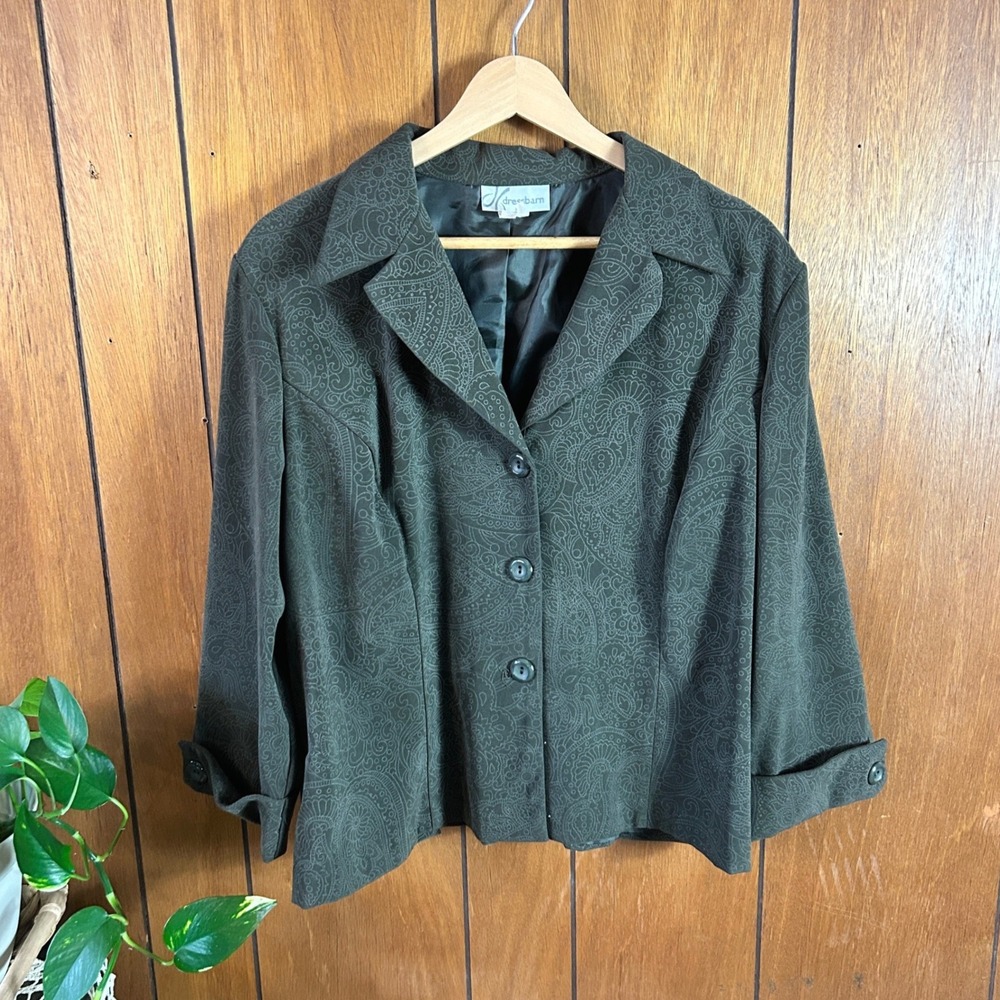 Vintage Dressbarn Vintage Green Paisley Blazer Large Made in USA Button Up